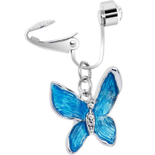 Load image into Gallery viewer, Clear Gem Chunky Butterfly Blue Clip On Fake Belly Ring
