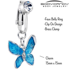Load image into Gallery viewer, Clear Gem Chunky Butterfly Blue Clip On Fake Belly Ring
