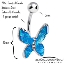 Load image into Gallery viewer, Clear Gem Chunky Butterfly Blue Belly Ring
