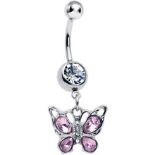 Load image into Gallery viewer, Pink Gem Butterfly Beauty Bling Dangle Belly Ring

