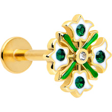 Load image into Gallery viewer, 16G 5/16 Green CZ Gem Gold Tone Flower Wreath Flatback Stud
