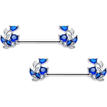 Load image into Gallery viewer, 14G 9/16 Blue Gem Twining Vine Barbell Nipple Ring Set
