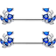 Load image into Gallery viewer, 14G 9/16 Blue Gem Twining Vine Barbell Nipple Ring Set
