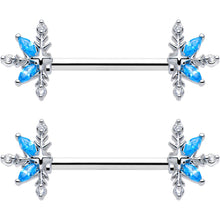 Load image into Gallery viewer, 14G 9/16 Blue CZ Gem Classic Flower Barbell Nipple Ring Set
