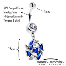 Load image into Gallery viewer, Clear Blue Gem Twining Vine Dangle Belly Ring
