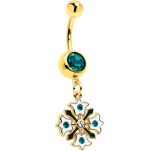 Load image into Gallery viewer, Green Gem Gold Tone Flower Wreath Dangle Belly Ring
