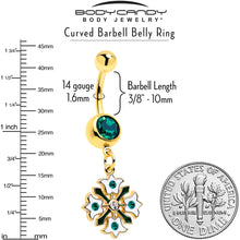 Load image into Gallery viewer, Green Gem Gold Tone Flower Wreath Dangle Belly Ring
