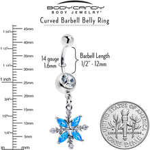 Load image into Gallery viewer, Clear Blue CZ Gem Classic Flower Dangle Belly Ring
