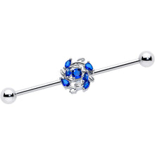 Load image into Gallery viewer, 14G Blue Gem Twining Vine Industrial Barbell 38mm
