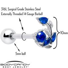 Load image into Gallery viewer, Blue Gem Twining Vine Barbell Tongue Ring
