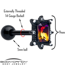 Load image into Gallery viewer, Red Tourmaline Black Star Fire Barbell Tongue Ring
