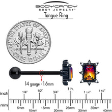 Load image into Gallery viewer, Red Tourmaline Black Star Fire Barbell Tongue Ring
