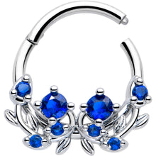 Load image into Gallery viewer, 16G 3/8 Blue Gem Twining Vine Hinged Segment Ring
