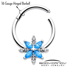 Load image into Gallery viewer, 16G 3/8 Blue CZ Gem Classic Flower Hinged Segment Ring
