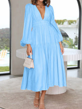 Load image into Gallery viewer, Lightweight Deep V-Neck Balloon Sleeve Maxi Dress Elegant &amp; Flowing Silhouette Unique Dress
