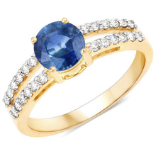Load image into Gallery viewer, 1.29 Carat Genuine Blue Sapphire and White Diamond 14K Yellow Gold Ring
