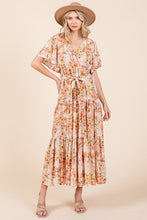 Load image into Gallery viewer, New Summer Floral Tie Waist Flutter Sleeve Tiered Dress – Graceful and Feminine Dress with Bohemian Charm and Flattering Tie Waist
