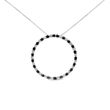Load image into Gallery viewer, .925 Sterling Silver 3.0 Cttw Alternating Black and White Diamond Open Hoop Circle Pendant Necklace (H-I Color, I3 Clarity) - 18" Inches
