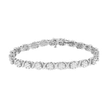 Load image into Gallery viewer, 14K White Gold 4 7/8 Cttw Round Brilliant-Cut Diamond Round Cluster &amp; X-Link 7" Tennis Bracelet (I-J Color, SI2-I1 Clarity)
