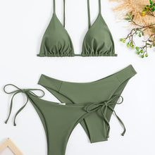 Load image into Gallery viewer, Essential Edge 3-Piece Bikini Set for Women – Solid Color High-Cut Triangle Top Two-Style Bottoms with Side Lace-Up Design &amp; Quick-Drying Comfort – Versatile Women's Swimwear for Summer Pool Beach &amp; Travel

