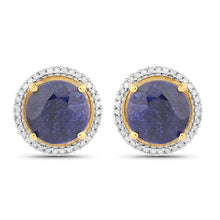 Load image into Gallery viewer, 5.20 Carat Dyed Sapphire and White Diamond .925 Sterling Silver Earrings
