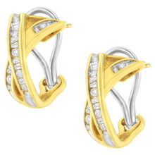 Load image into Gallery viewer, 14K Yellow and White Gold 1/2 TDW "X" Shape Cross Over Diamond Hoop Earrings (I-J, I2-I3)
