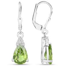 Load image into Gallery viewer, 2.80 Carat Genuine Peridot and White Zircon .925 Sterling Silver Earrings
