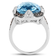 Load image into Gallery viewer, 8.29 Carat Genuine Swiss Blue Topaz, Champagne Diamond and White Diamond .925 Sterling Silver Ring
