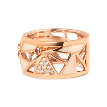 Load image into Gallery viewer, 14K Rose Gold 1/3 Cttw Diamond and Pink Tourmaline Cigar Band Ring with White Enamel (G-H Color, SI1-SI2 Clarity)
