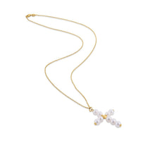 Load image into Gallery viewer, 14k Yellow Gold Pearl Cross Pendant
