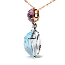 Load image into Gallery viewer, 18K White and Rose Gold Round Diamond Accent and Round Rose De France Pink Amethyst and Cushion Cut Sky Blue Topaz Dangle Drop 18" Pendant Necklace (G-H Color, SI1-SI2 Clarity)
