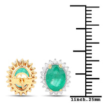 Load image into Gallery viewer, 2.66 Carat Genuine Zambian Emerald and White Diamond 14K Yellow Gold Earrings
