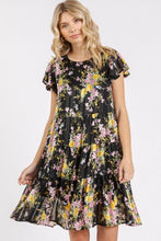 Load image into Gallery viewer, New Summer Flower Print Round Neck Flutter Sleeve Tiered Dress For Women – Feminine, Trendy, Romantic &amp; Flattering Design
