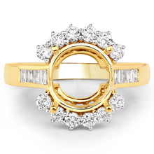 Load image into Gallery viewer, 0.58 Carat Genuine White Diamond 14K Yellow Gold Semi Mount Ring - holds 9.00mm Round Gemstone
