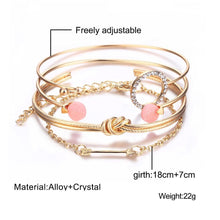 Load image into Gallery viewer, Luxury Modern  Gold Crystal Circle Arrow Bracelets Set for Women In Bohemian Pink Opal Adjustable Charm Bracelet Jewelry Style for Women and Ladies
