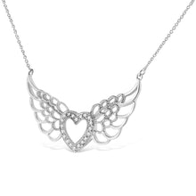Load image into Gallery viewer, .925 Sterling Silver Pave-Set Diamond Accent Fairy Wing 18" Heart Pendant Necklace (I-J Color, I1-I2 Clarity)
