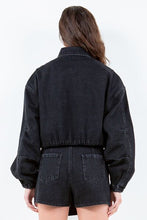 Load image into Gallery viewer, Women Black American Bazi Drawstring Waist Crop Girls Jacket For Women Stylish And Adjustable Trucker Jacket
