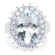 Load image into Gallery viewer, 5.30 Carat Genuine Aquamarine, Tanzanite &amp; White Topaz .925 Sterling Silver Ring
