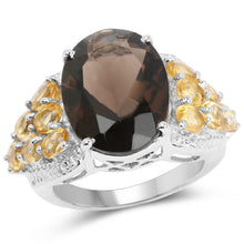 Load image into Gallery viewer, 9.74 Carat Genuine Smoky Quartz, Citrine &amp; White Topaz .925 Sterling Silver Ring
