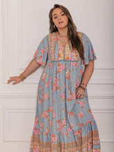 Load image into Gallery viewer, Pink Purple Plus Size Printed Flutter Sleeve Maxi Dress Elegant &amp; Flowy Dress Unique Design
