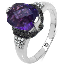 Load image into Gallery viewer, 3.71 Carat Genuine Amethyst, Black Diamond &amp; White Diamond .925 Sterling Silver Ring
