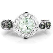Load image into Gallery viewer, 1.07 Carat Genuine Green Amethyst, Green Diamond and White Diamond .925 Sterling Silver Ring
