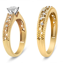 Load image into Gallery viewer, 14K Yellow Gold Plated .925 Sterling Silver 1/5 Cttw Diamond Art Deco Style Engagement Ring Bridal Set (I-J Color, I3 Clarity) - Ring Size 7
