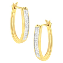 Load image into Gallery viewer, 10K Yellow Gold 1/2 Cttw Invisible Set Princess-cut Diamond Hoop Earrings (H-I Color, SI2-I1 Clarity)
