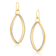 Load image into Gallery viewer, 14k Two Tone Gold Textured Triple Oval Shape Drop Earrings
