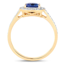 Load image into Gallery viewer, 1.31 Carat Genuine Blue Sapphire and White Diamond 18K Yellow Gold Ring
