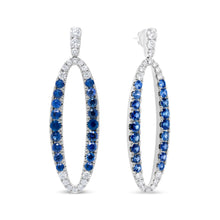 Load image into Gallery viewer, 18K White Gold 1.11 Cttw Blue Round Diamond and Blue Sapphire Openwork Oval Shaped Dangle Earrings (F-G Color, VS1-VS2 Clarity)
