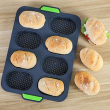 Load image into Gallery viewer, 8 Cavity Bread Mold Silicone Baking Toast Moulds Home Cake Food Grade French Bread Biscuit Molds Non-stick Perforated Pan, Bread Crisping Tray, Loaf Baking Mould, French Bread, Breadstick
