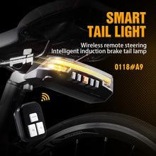 Load image into Gallery viewer, 8 Modes Rear Lamp Smart Bike Wireless Remote Turn Signal Light Waterproof USB Rechargeable Bicycle LED Taillight Wireless Remote Control Bike Rear Light Back USB Safety Warning Cycling Light
