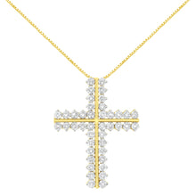 Load image into Gallery viewer, 10K Yellow Gold 4.0 Cttw Diamond Two Row Cross 18" Pendant Necklace (J-K Clarity, I1-I2 Color)
